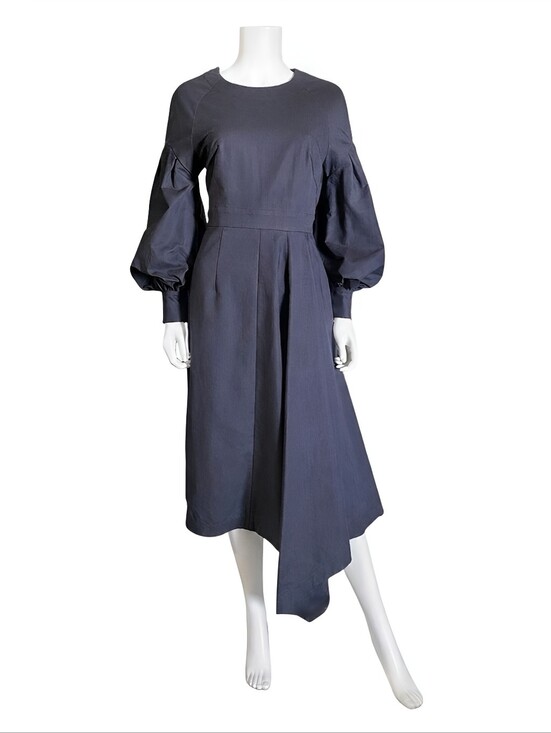 Huishan Zhang Dresses & Skirts - HUISHAN ZHANG | Asymmetric Pleated Balloon Sleeve Midi Dress Charcoal Grey US 8